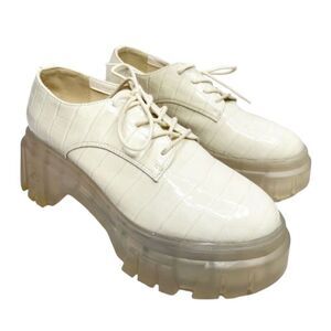 Chinese Laundry Jesty Oxfords‎ Size 7 Cream Croc Embossed Chunky Platform Shoes